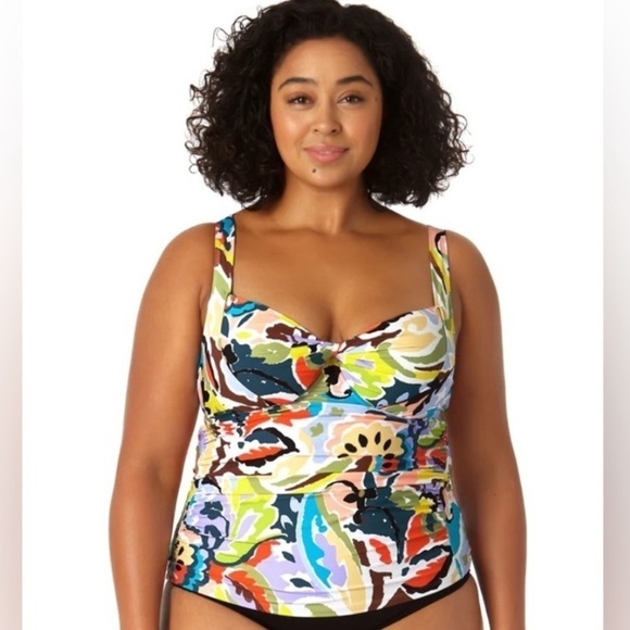 Plus Size Kashmir Paisley Retro Twist Tankini Top Swimsuit, swimwear - Picture 1 of 10